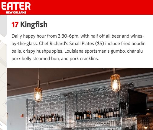 Kingfish Happy Hour, French Quarter Restaurant